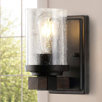 Bungalow Iron/Seeded Glass Rustic Farmhouse LED Vanity Light - JONATHAN Y